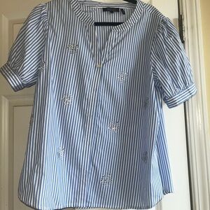 Blue & White Striped Embellished Shirt